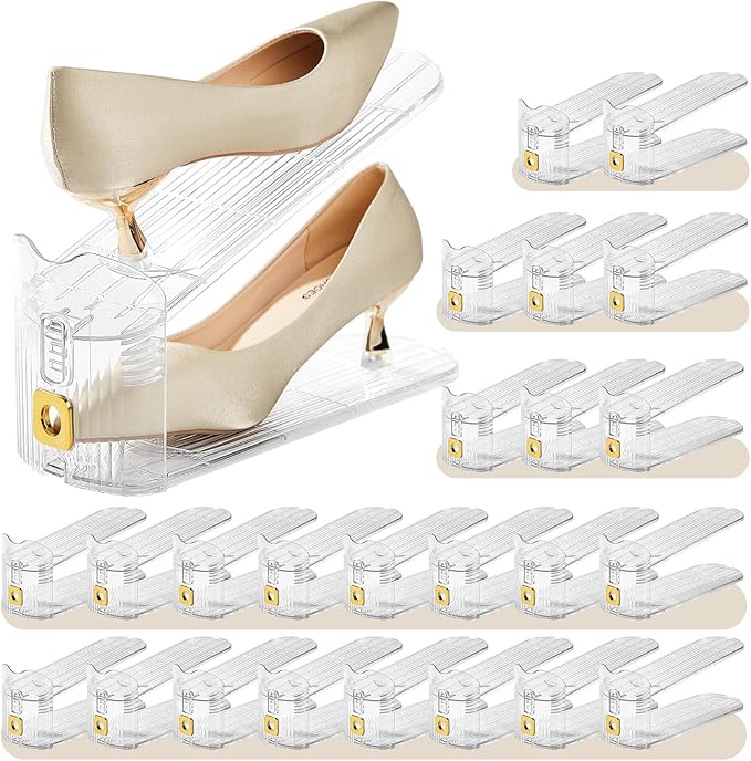 24 Pack Shoe Slots Organizer for Closet, Adjustable Shoe Stackers for a Pair of Shoes Shoe Rack Storage Shoe Space Saver 50% Shoe Shelf Display Holder for Closet by Movdeet
