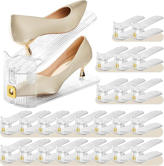 24 Pack Shoe Slots Organizer for Closet, Adjustable Shoe Stackers for a Pair of Shoes Shoe Rack Storage Shoe Space Saver 50% Shoe Shelf Display Holder for Closet by Movdeet