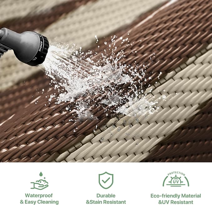 GENIMO Outdoor Rug, Waterproof Plastic Rugs 10'x20' for Camping Coffee Beige - Image 6