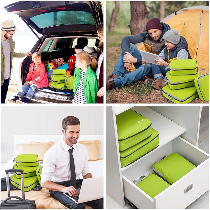 Gonex Compression Packing Cubes, 4pcs Expandable Storage Travel Luggage Bags Organizers (Green) - Image 9