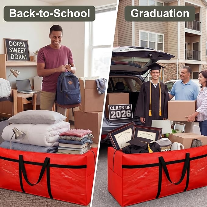 Windyun 4 Pack 69 Gallon Extra Large Moving Bags XXL Heavy Duty Storage Bag with Strong Zipper Handle Jumbo Big Tote Box Foldable for College Dorm Travel Clothes Duffle Blanket Pillow(Red) - Image 4