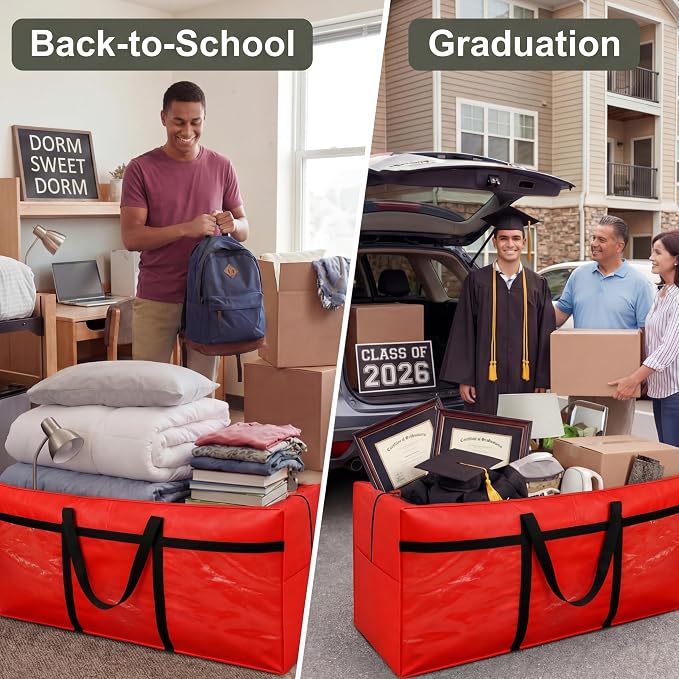Windyun 4 Pack 168 Gallon Extra Large Moving Bags XXL Heavy Duty Storage Bag with Strong Zipper Handle Jumbo Big Tote Box Foldable for College Dorm Travel Clothes Duffle Blanket Pillow(Red) - Image 4