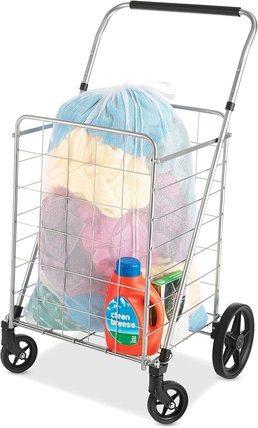 Whitmor Utility Cart with Adjustable Height Handle-Silver/Black - Image 5