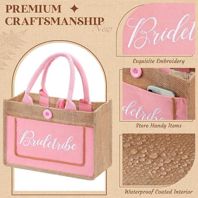 Buryeah 8 Pack Bride Tote Bag Bride Tribe Wedding Gift Bridal Burlap Bag with Handles Bridal Jute Tote Reusable for Newlywed - Image 5
