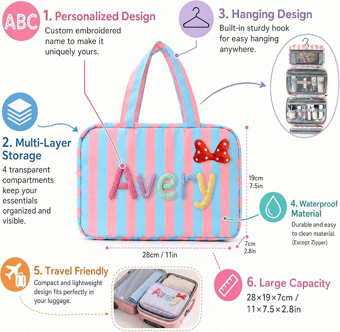 Personalized Expandable Toiletry Bag – Custom Name Travel Organizer with Hanging Hook, Foldable Dopp Kit for Business Trips & Weekend Getaways - Image 9