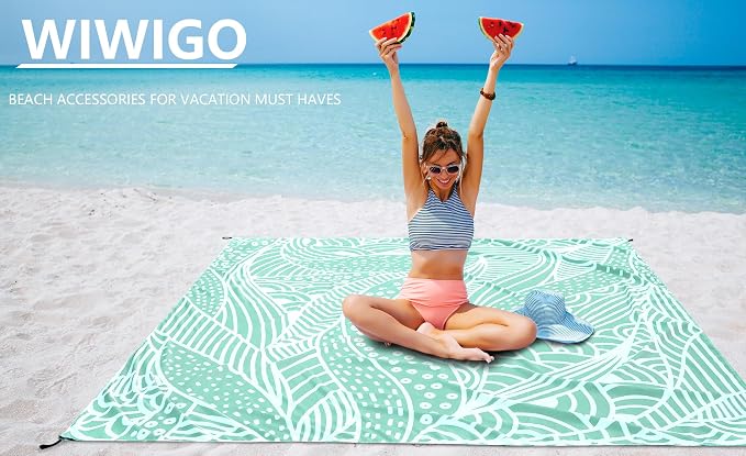 WIWIGO Beach Blanket Sandproof Extra Large Beach Mat Adults Waterproof Quick Drying Sand Free Mat Made by Premium Polyester with 4 Stakes & 4 Corner Pockets for Outdoor Travel Camping Hiking - Image 4