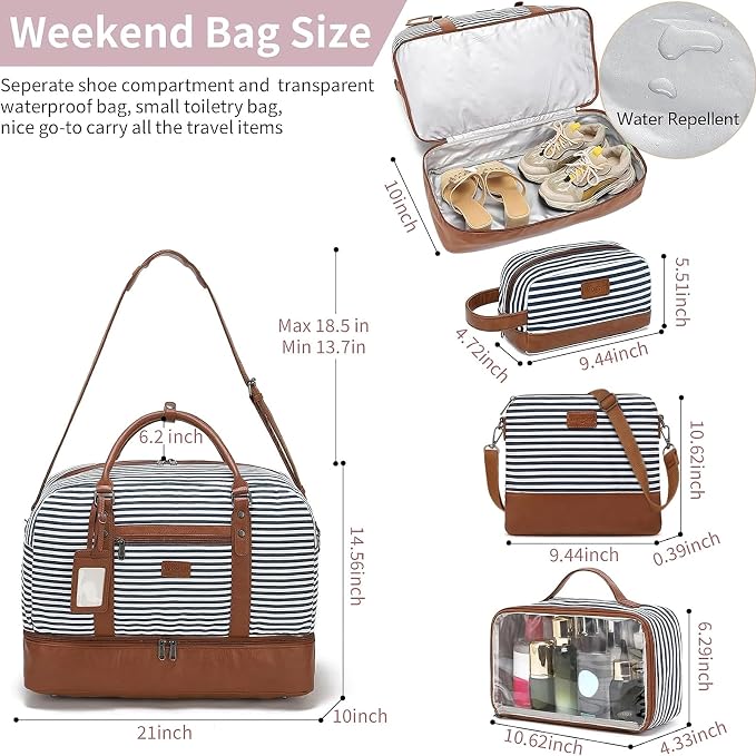 Wogarl 4PCS Weekender Bags for Women Large Overnight Weekend Travel Duffel Carry on Shoulder with Shoe Compartment Canvas Toiletry Bag for Travel Business Gym - Image 3