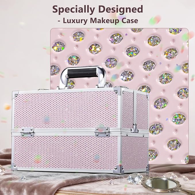 Stagiant 12.6 Inch Large Makeup Train Case, Professional 4 Trays Cosmetic Cases Makeup Storage Organizer Box Beauty Make Up Box with Lock&Adjustable Compartments for Nail, Accessories, Skincare, Pink - Image 2