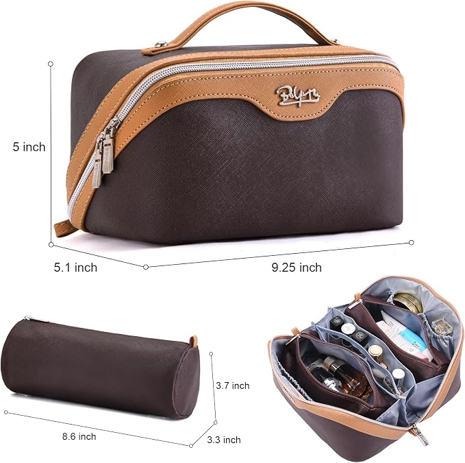 BOYATU Travel Makeup Bag Organizer Cosmetic Bag: 3 Pcs Set Make up Bags for Women with Handle - Waterproof Vegan Leather Toiletry Bags Travel Essentials Pouch with Compartments (A-03-Brown) - Image 7