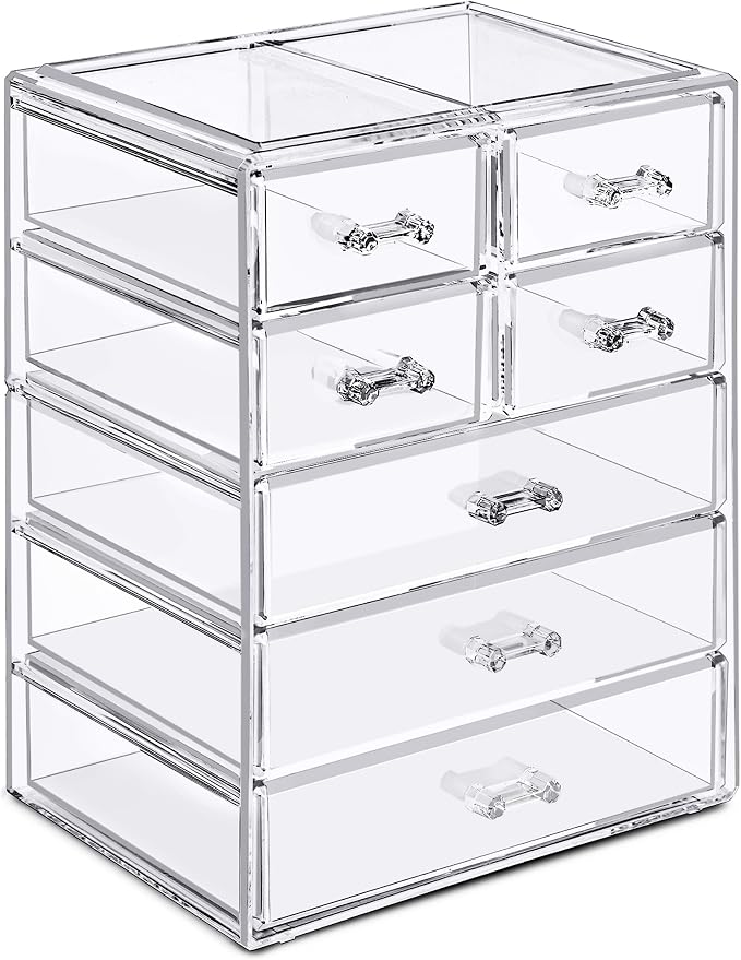 Sorbus Acrylic Makeup Organizer Set, 7-Drawer Vanity & Countertop Cosmetic Storage with Small & Wide Drawers, Clear Makeup Storage for Brushes, Lipsticks, Jewelry – Holiday Gift for Women & Teens by Sorbus