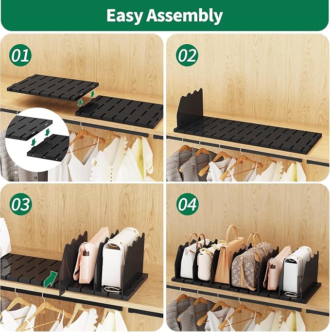 SPACEKEEPER Shelf Divider for Closet, 2 Pack Adjustable Purse Organizers Handbag Separators Storage Organizer Bookshelf Separator Dividers in Bedroom Office Kitchen Bathroom, Black - Image 6