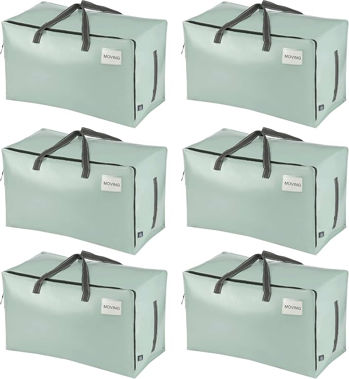 VENO 6 Pack Extra Large Heavy Duty Moving Bags with Wide Opening & Reinforced Handles, Reusable Storage Tote Bags with Strong Zippers for Clothes, College Dorm Essentials & Moving Supplies by Veno