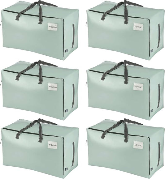 VENO 6 Pack Extra Large Heavy Duty Moving Bags with Wide Opening & Reinforced Handles, Reusable Storage Tote Bags with Strong Zippers for Clothes, College Dorm Essentials & Moving Supplies by Veno