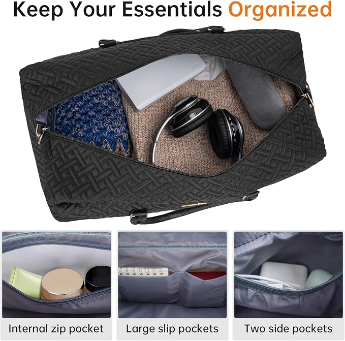 Weekender Bag for Women, 5 Pcs Set Carry on Overnight Bag, 21" Travel Duffel Bag with Waterproof Shoe Compartment for Weekend Travel Business Trip - Image 5