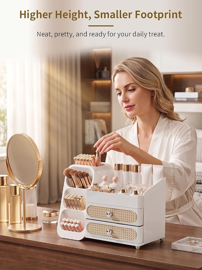 Booklov Large Makeup Organizer for Vanity and Bathroom Countertop, White | Plastic Cosmetic Display Case with Drawers, Beauty Brush Holder for Dresser Counter Skin Care Eyeshadow Lipstick Storage - Image 5