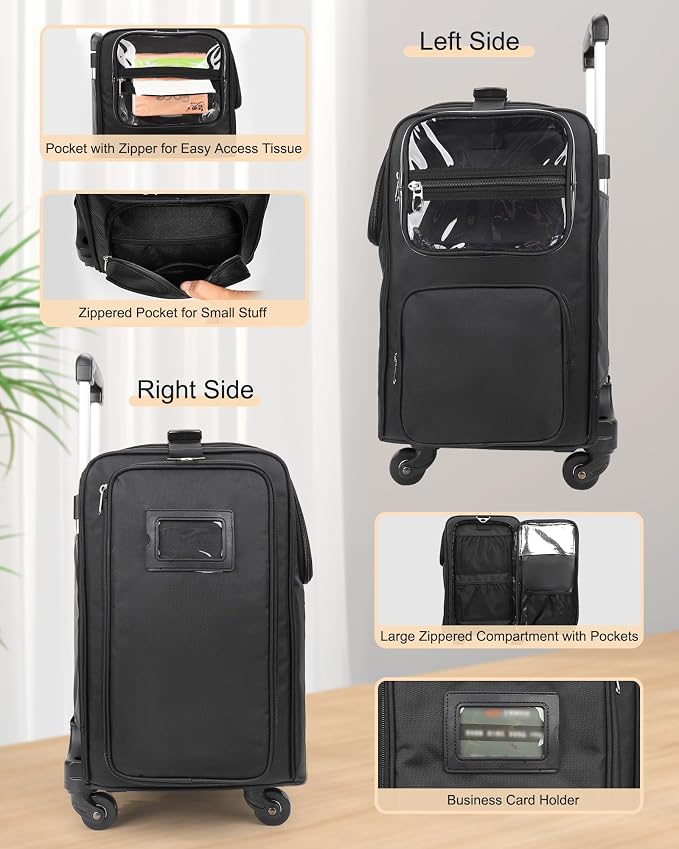 Relavel Rolling Makeup Train Case with Large Makeup Case, Hairstylist Traveling Bags with 5 Small Clear Bags, Cosmetology Case on Wheels, Hair Tools and Cosmetics Storage Organizer Trolley Suitcase - Image 9