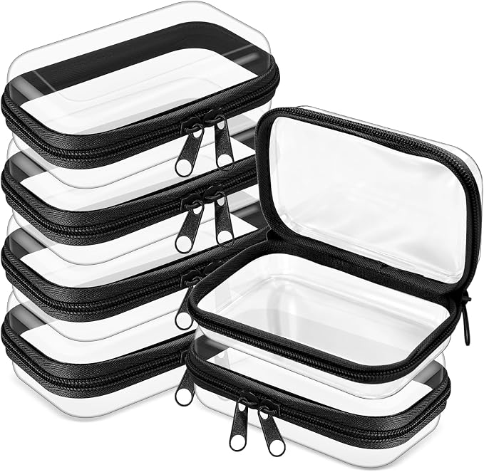 Sanwuta 6 Pcs Clear Hard Zipper Case Plastic Zipper Pouches Transparent Makeup Bag Pencil Case Pouches Toiletry Diaper Bag for Travel Toy Storage Organizer Bins(Black,5 x 3 x 2 Inch) by Sanwuta