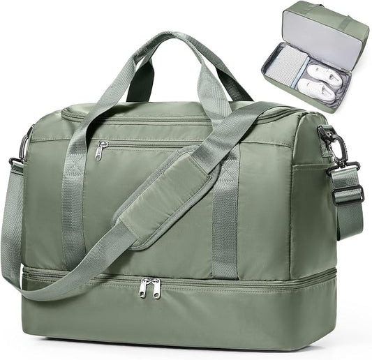 Travel Duffel Bag,Carry-On Overnight Weekender Bags with Shoes Compartment | Travel Bag with Wet Pocket & Luggage Sleeve, For Spirit Airlines 18x14x8 Personal Item Bag,Small,Olive Green by SYCNB