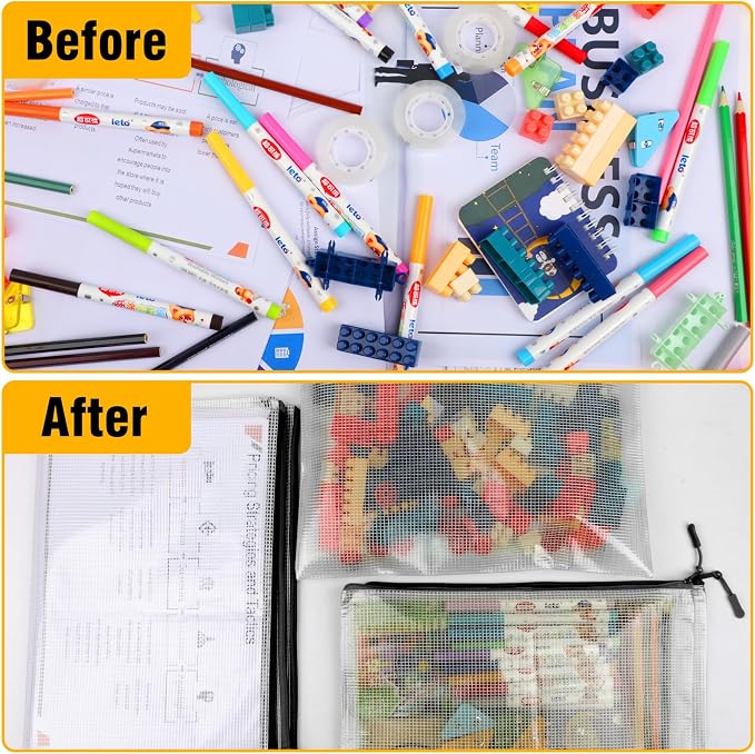 YOPCDJ 60pcs Large Mesh Zipper Pouch File Bags Reusable Zippered Pouches for Organizing Classroom, Board Game Storage, Puzzle Bags Black - Image 4