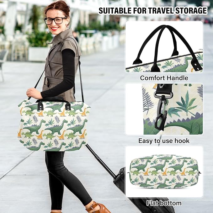 senya Weekender Bags Travel Duffel Gym Bag Green Dinosaurs Carry on Overnight Tote Bag with Toiletry Bag for Airplane Travel Trip Gym Yoga, g368733851p1006c1071s2442 - Image 6