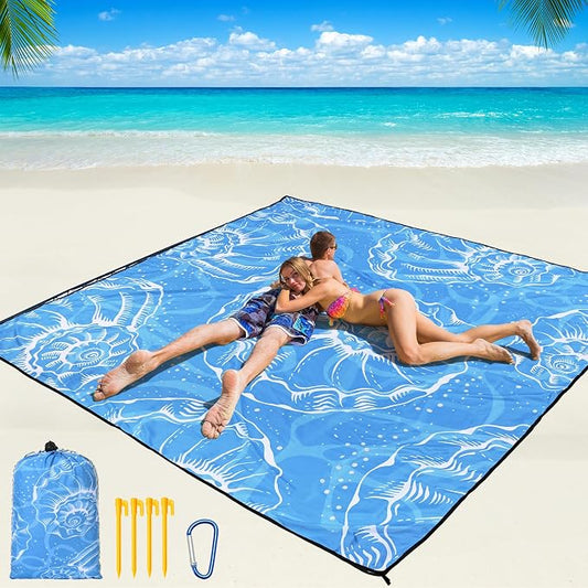 WIWIGO Beach Blanket Waterproof Sandproof Beach Mat 79" X 83"/10'x9'for 2-8 Adults Quick Drying Outdoor Picnic Mat Beach Accessories for Travel, Camping, Hiking by WIWIGO