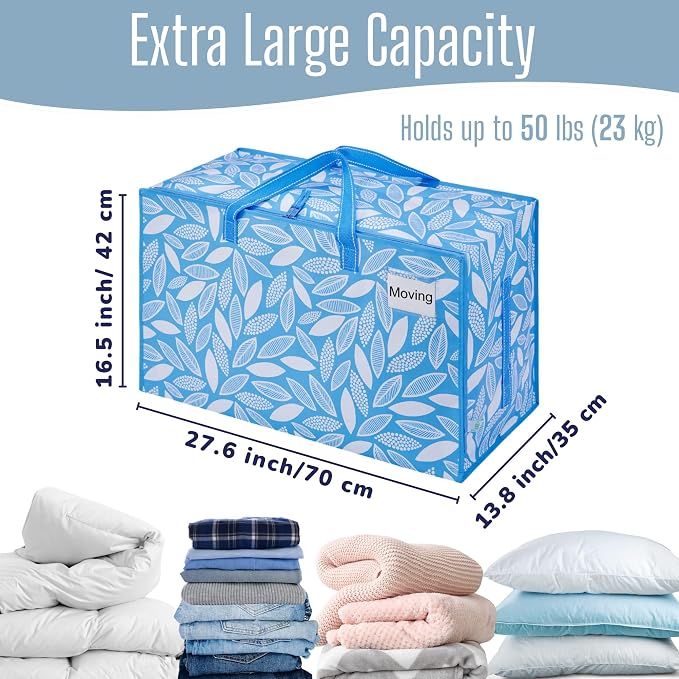 VENO 10 Pack Extra Large Heavy Duty Moving Bags with Wide Opening & Reinforced Handles, Reusable Storage Tote Bags with Strong Zippers for Clothes, College Dorm Essentials & Moving Supplies - Image 4