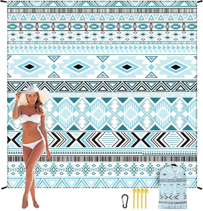 WIWIGO Beach Blanket Waterproof Sandproof Beach Mat 79" X 83"/10'x9'for 2-8 Adults Quick Drying Outdoor Picnic Mat Beach Accessories for Travel, Camping, Hiking - Image 6
