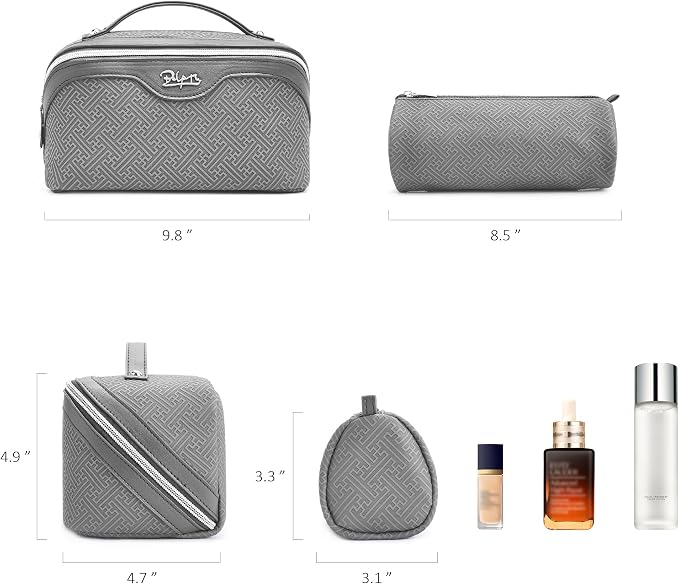 BOYATU Travel Makeup Bags for Women: Vintage Roman Column Texture | Each Journey, Quiet Luxury Serenity - 3 Pcs Set Large Capacity Cosmetic Bag Organizer Toiletry Purse(Grey) - Image 6