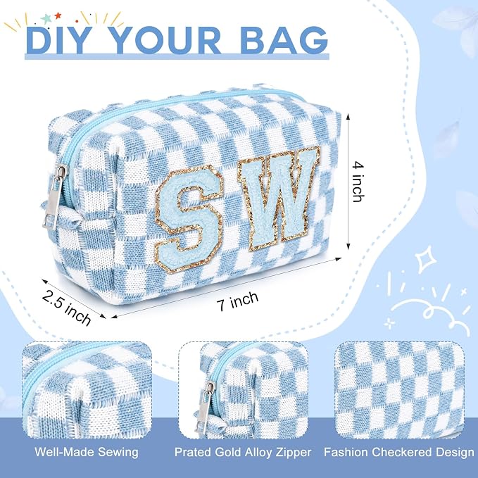 SOIDRAM 2 Pack Checkered Makeup Bag for Women, Cute Makeup Pouch Small Makeup Bag Travel Cosmetic Organizer for Toiletries, Brushes & Skincare - Image 6