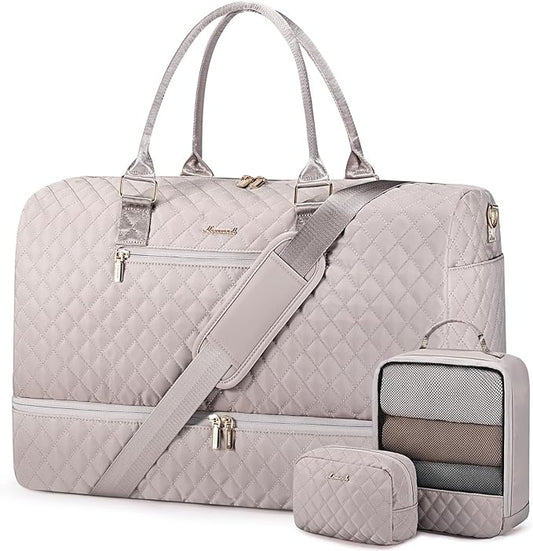 LOVEVOOK Travel Duffle Bag for Women, Weekender Overnight Bag with Shoe Compartment, Carry on Bag with Toiletry Bag, Gym Duffel Bag with Wet Pocket, Hospital Bags for Labor and Delivery 3 Pcs Set by LOVEVOOK