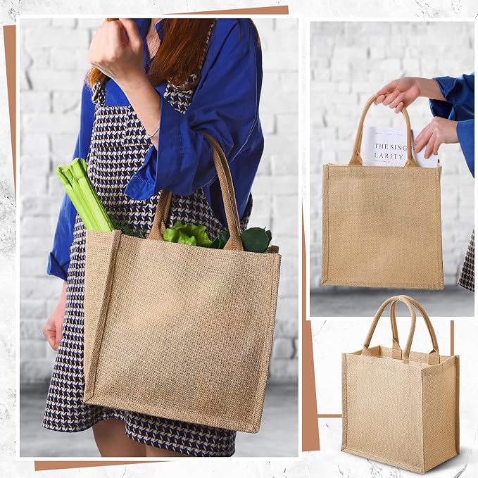 Saintrygo 12 Pcs Burlap Jute Tote Bags with Handle Reusable Blank Bridesmaid Gift Bags for Shopping Wedding DIY, 12x12x7.7In(Jute) - Image 4