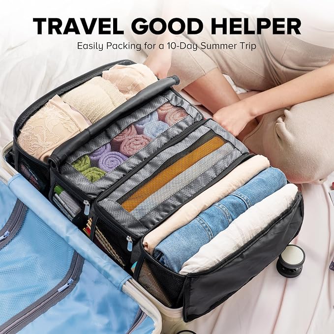 Suitcase Organizer, Travel Luggage Organizer Hanging Shelves Packing Cube Closet/Collapsible Portable Travel Organizer for Carry-on - Image 5