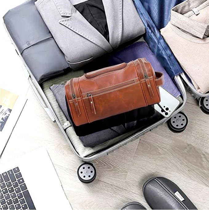 VC VINTAGE COUTURE Leather Toiletry Bag for Men Extra Large Leather Men's Toiletry Bag for Traveling Real Leather Dopp Kit for Men Leather Shaving Bag for Travel - Image 3