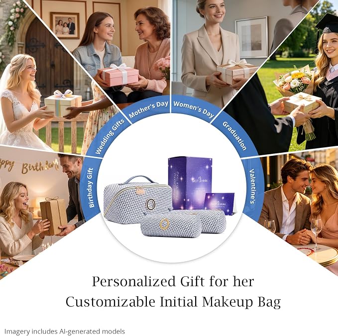Personalized Gift Travel Makeup Bag: Initial Makeup Organizer Bag for Women | 3-in-1 Custom Make up Bag Set - Vegan Leather Travel Cosmetic Bag - Luxury Gift for Women – Birthday, Anniversary, Graduation - Image 7