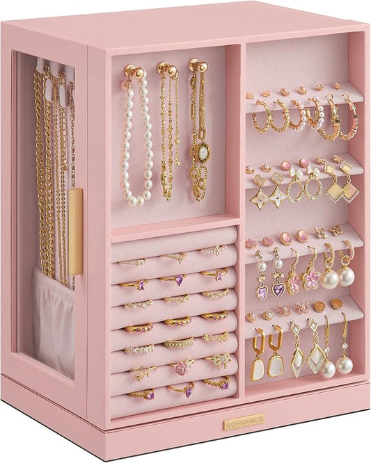 SONGMICS GISELLA Collection - Jewelry Box Organizer 360° Rotating, Vertical Jewelry Storage Case with 5 Drawers, Glass Window, Spacious, Open Design, Great Gift, Pink UJBC170R01 by Unknown