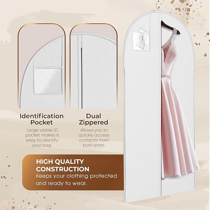 Luxury On the Go Long Formal Dress Bag – 54" Hanging Garment Bag for Dresses, Prom & Bridesmaid– Long Garment Bags for Hanging Clothes Lightweight & Tear-Resistant with Clear ID Window – 5 Pack - Image 4