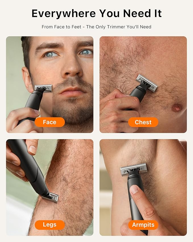 [2025 Upgraded Beard & Body Hair Trimmer for Men [All-in-One] USB-C Fast Charging, Groin & Ball Hair Painless Electric Shaver, Travel Razors, Waterproof Wet/Dry Groomer, Black(Lite)