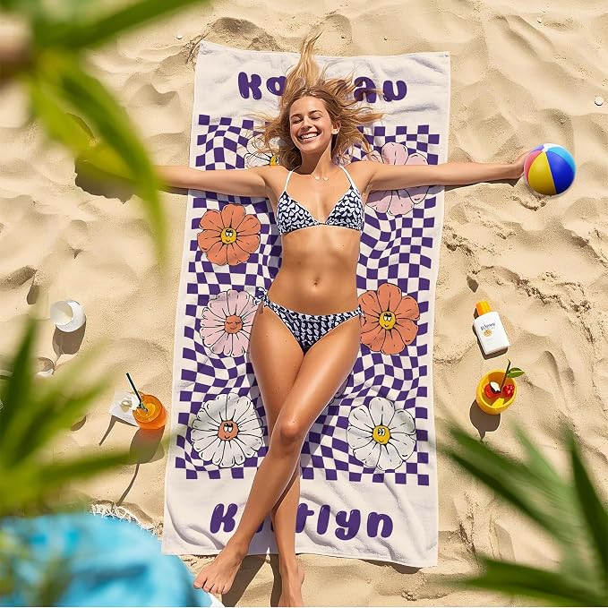 JML Personalized Beach Towel with Name, Custom Flower Beach Towel, Customized Microfiber Pool Towel, Quick Dry & Absorbent Swim Towel for Adult,Anniversary, Birthday, Summer Holiday,Vacation - Image 7