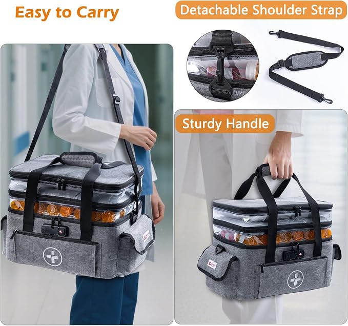 BAGSFY 3-Tier Medicine Organizer with Combination Lock – Large Medicine Bag, Empty First Aid Kit Case, Pill Bottle Medical Supply Organizer, Travel Prescription Bag, Medication Storage Container - Image 5