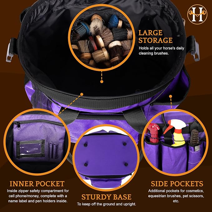 Huntley Equestrian Deluxe Grooming Bag Perfectly Designed Easy Access Multi Pocket Zipper Top Closure Double Handles Shoulder Strap Exterior Pockets - Image 4