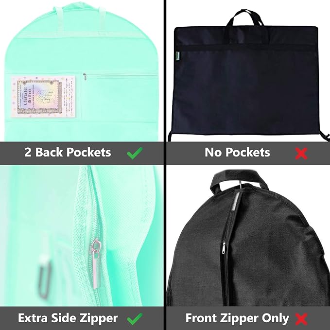 Waterproof Hanging Garment Bag 40 inch Clothes Bag with Gusset, 5 Pockets & Side Zip for Dance Costumes, Sports, Skating, Theatre, Beauty Pageants, Cheer & More by Kendall Country, Sea Foam Green - Image 4