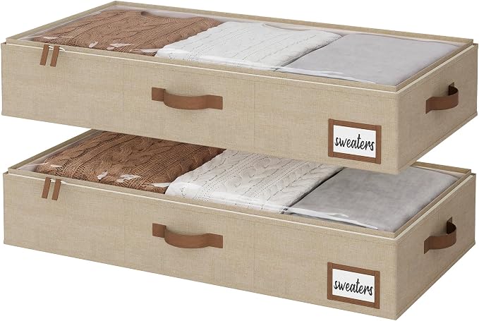 StorageWorks Large Under Bed Storage Containers with Handles and Label Holder, 2 Pack Ultra-thick Fabric Underbed Bins, Closet Organizer for Clothes, Blankets, Sweater by StorageWorks