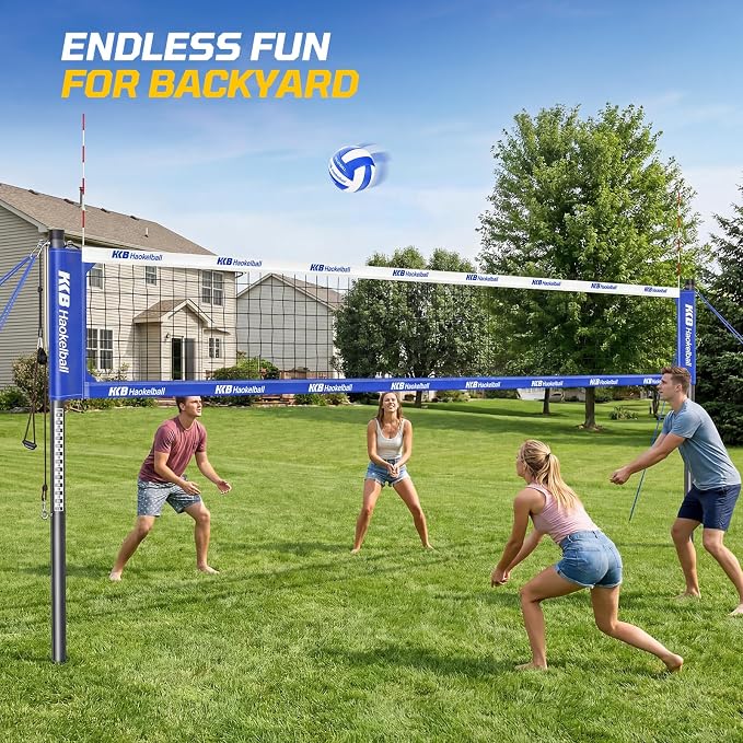 Haokelball Outdoor Volleyball Net Set for Backyard, 32FT Regulation, 3-Level Adjustable Height & Anti-Sag Tension System, Heavy Duty Thick Poles, Includes Volleyball, Pump, Boundary Line and Carry Bag - Image 7