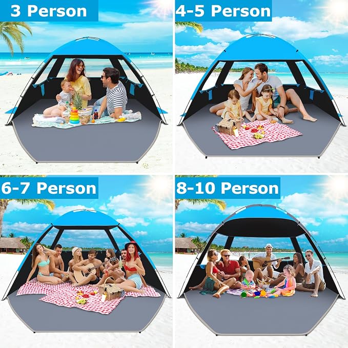 Gorich Beach Tent Sun Shelter for 3/4/6/8/10 Person with UPF 50＋ UV Protection, Lightweight & Easy Setup Beach Shade Canopy, Portable Beach Shade Tent Beach Cabana - Image 6