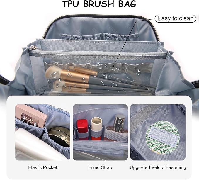 BOYATU Travel Makeup Bag Cosmetic Bag for Women: 3 Pcs Set Make up Bag with Compartments - Waterproof Vegan Leather Toiletry Bags with Handle - Makeup Organizer for Travel Essentials(C-2-Green) - Image 4