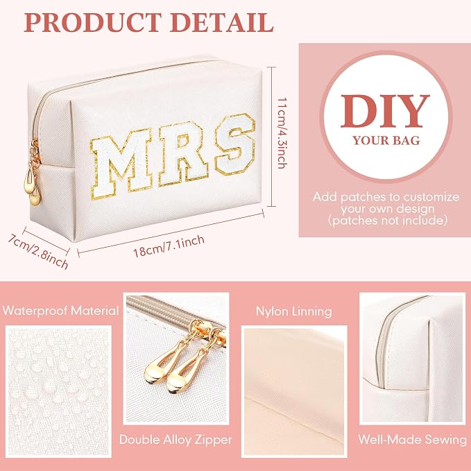 50 Pcs Makeup Bag Bulk PU Leather DIY Cosmetic Plain Preppy Makeup Pouch Portable Waterproof Toiletry Bags for Women Travel Pencil Case Cosmetic Organizer (Ivory White) - Image 2