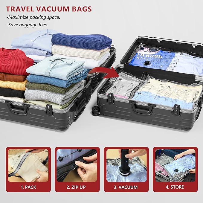Travel Vacuum Bags for Clothing with Rechargeable Electric Pump, Compression Packing Cubes Organizer Storage for Luggage Suitcase, Space Saver Seal Bags for Vacation Cruise, 9 Combo - Image 2
