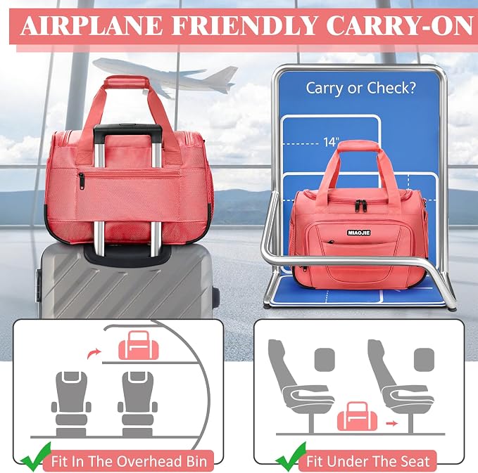 Underseat Carry On luggage Bag Airplanes Personal Item Bags, Gym Bag for Men Weekender Overnight Travel Tote Bag Shoulder Small Softside Carry on Luggage Travel Duffel Bags For Men Women -16 IN Pink - Image 3