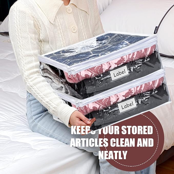 Hoolerry 6pcs Clear Zippered Storage Bag Plastic Individual Sweater Storage Bag with Zipper Label Closet Clothing Organizer for Blanket Clothes Bed Sheet Comforter Quilt Pillow(23.6 x 19.7 x 9.8 Inch) - Image 4
