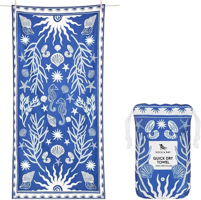 Dock & Bay Beach Towel - Quick Dry, Sand Free - Compact, Lightweight - 100% Recycled - Includes Bag - Ocean Treasure - Extra Large (200x90cm, 78x35) by DockBay